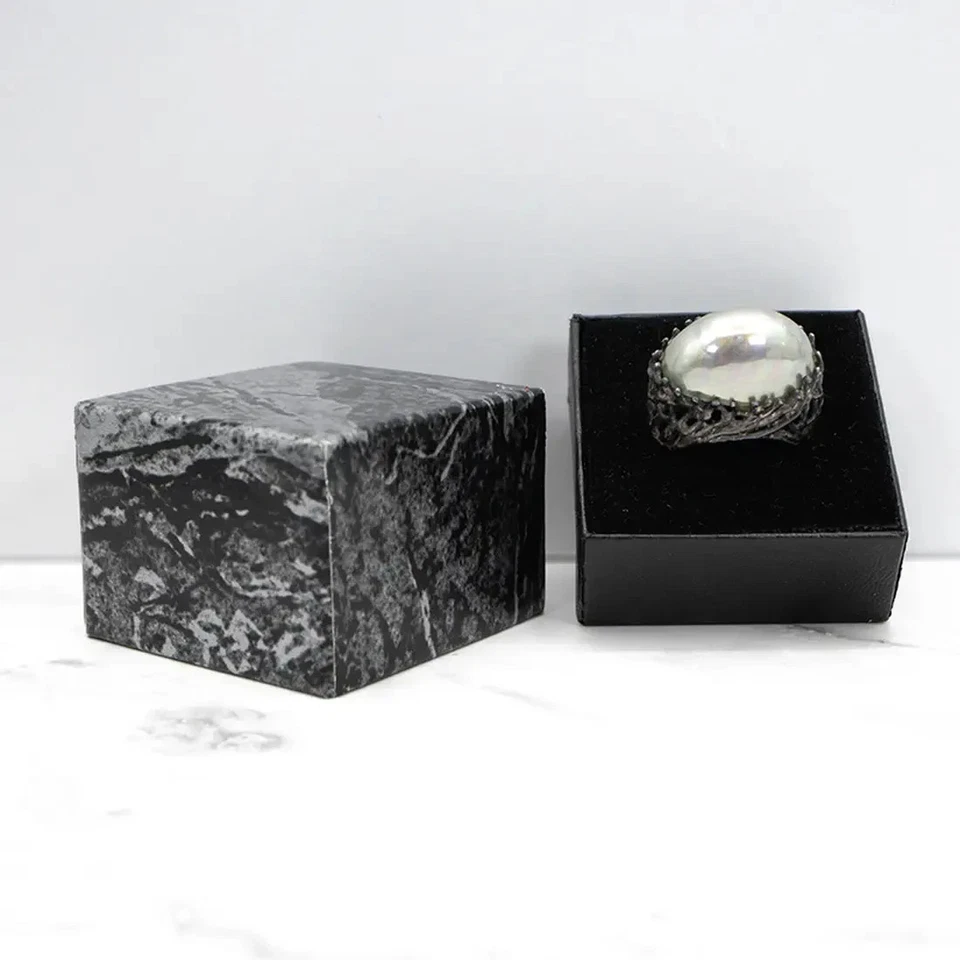 VENDOME Silver Antiqued Faux Silver Pearl Brutalist Adjustable Ring - Image 4 of 4