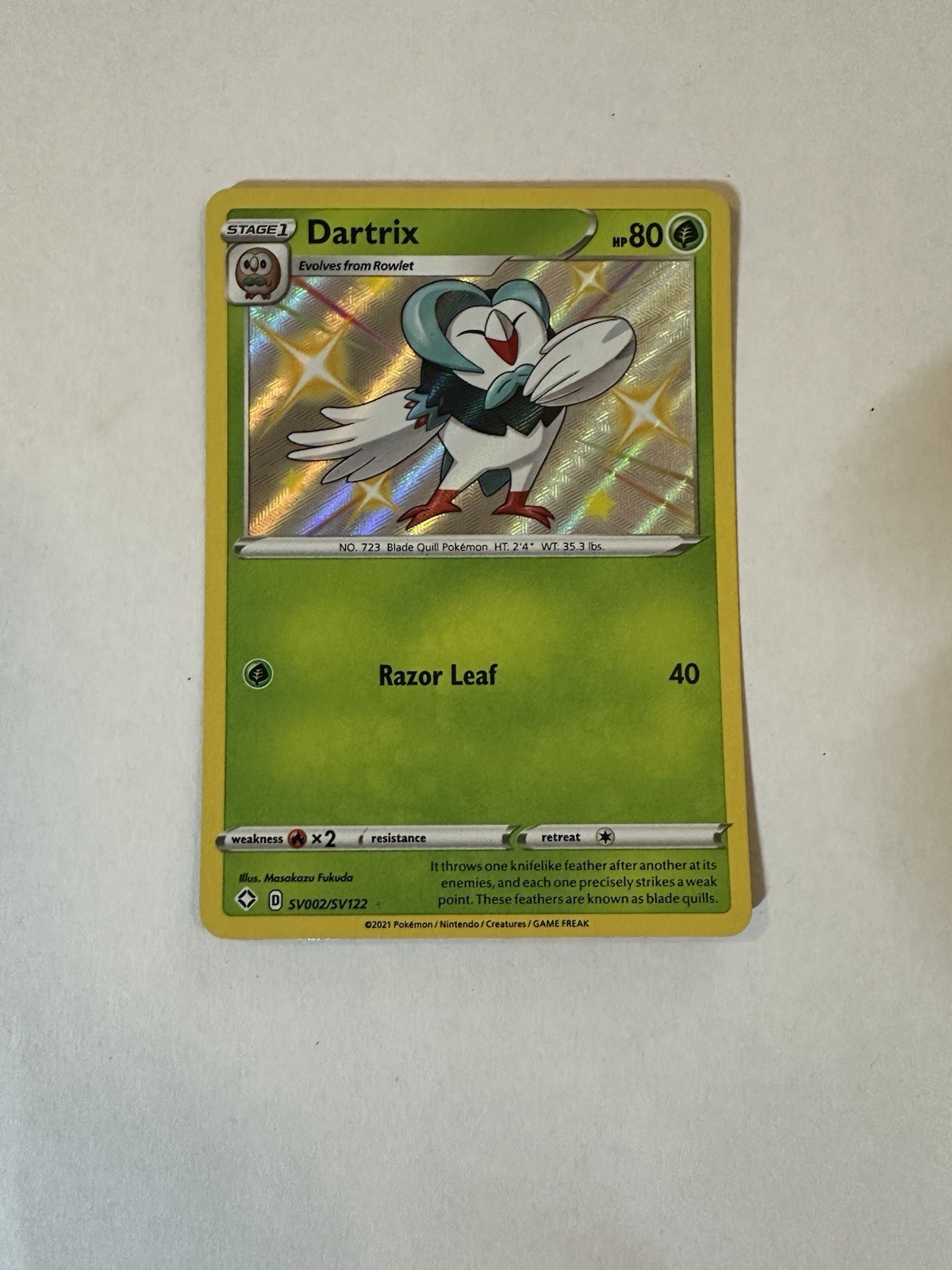Dartrix - SV002/SV122 Shining Fates SHINY Holo Rare Pokemon - NM/MINT