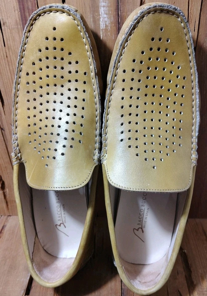 Mocasines de conducción Bacco Bucci para hombre 11 cuero tostado sin cordones perforados usados en excelente estado Foto 4 de 4