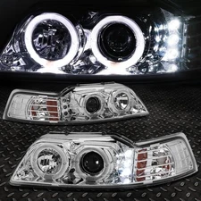 [Halo LED DRL]For 99-04 Ford Mustang Chrome Projector Headlight Lamps Left+Right