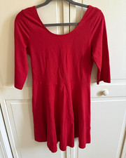 Express Red Fit & Flare Scoop Neck 3/4 Sleeve Short Dress M Cotton Stretch