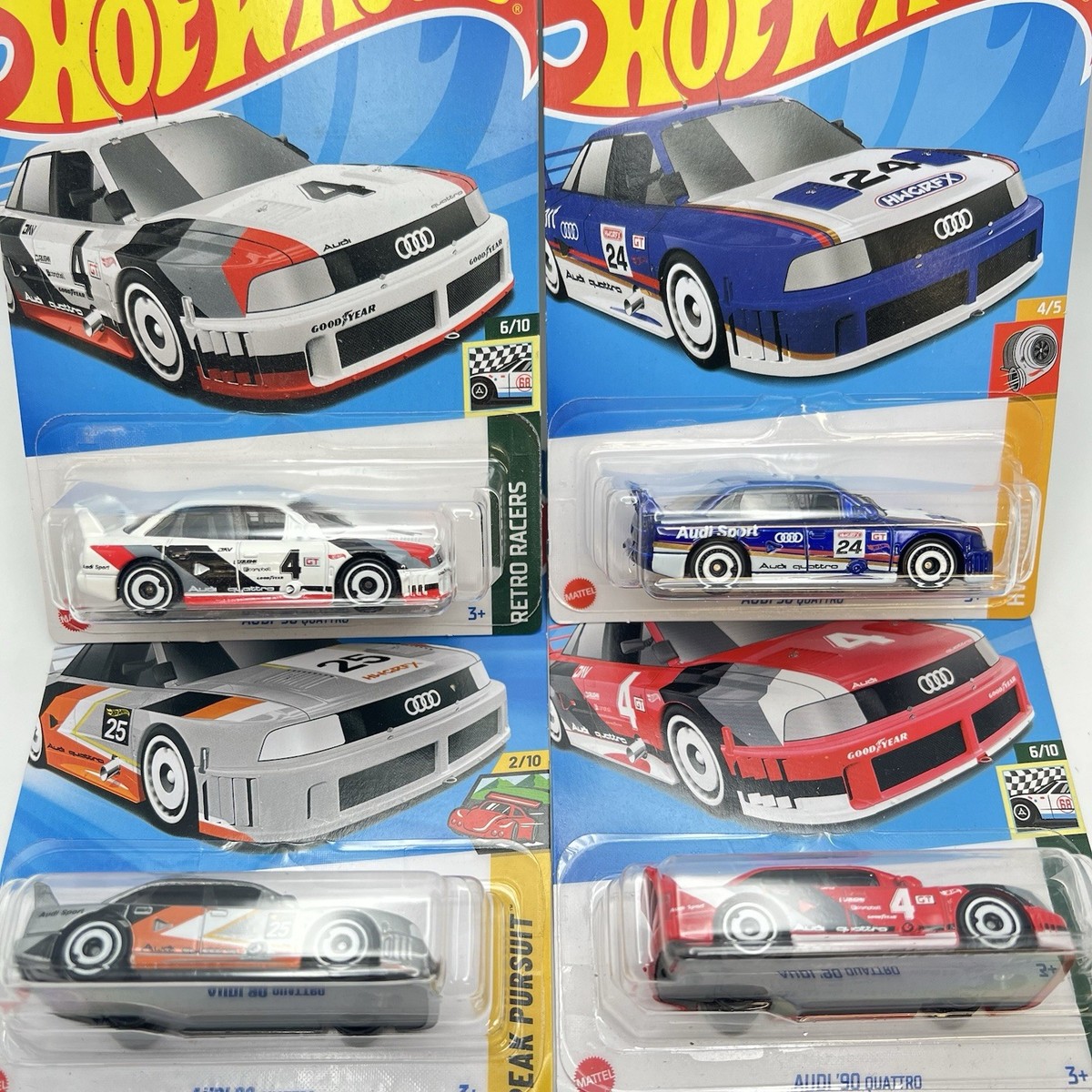 ホットウィール スーパートレジャーハント　アウディ 90 クアトロ Hot Wheels Audi '90 Quattro (Lot of 4) Red, White, Blue And Grey