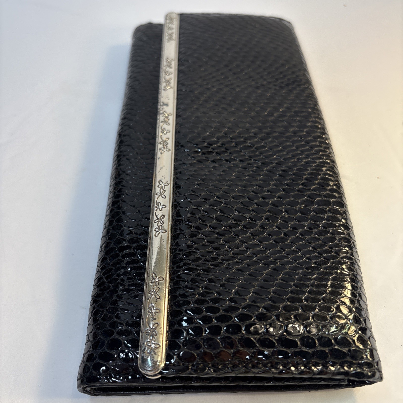 Black Brighton Patent Leather Python Embossed Clu… - image 10