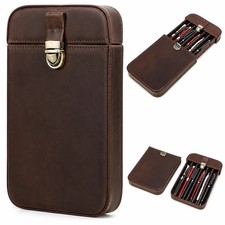 Top Grain Genuine Leather 6-Slot Fountain Pen & Pencil Tray Case Holder