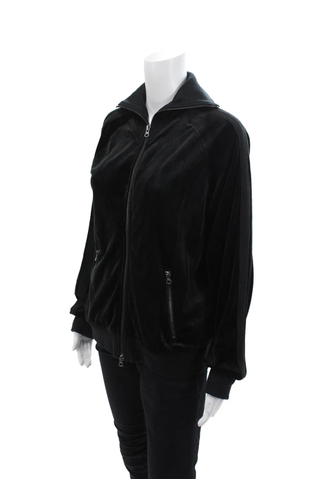 Chaqueta Pam & Gela Mujer Terciopelo Cremallera Completa Cuello Simulado Negra Talla Grande Foto 2 de 4