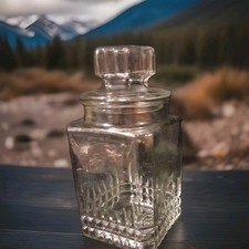 Vintage Pressed Glass Square Canister with Sealing Lid Starburst Design Pattern