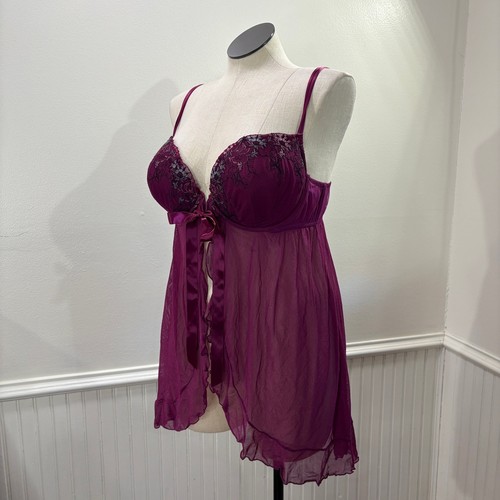 Cacique Gr. 18/20 Babydoll Nachthemd Negligee Rüschen Spitze Netz rosa lila - Bild 18 von 18