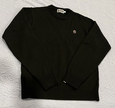 BAPE A Bathing Ape Black Knit Sweater Ape Head Logo Mens Size L