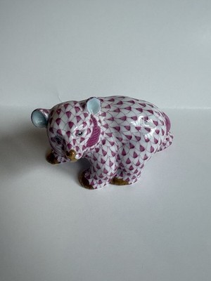 Herend Raspberry Fishnet Walking Baby Bear Cub Figurine 15362