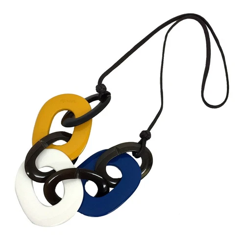 HERMÈS Vendita Collana Hermes KARAMBA corno di bufalo x legno laccato blu x giallo aq5612