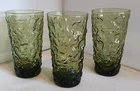 3 Avocado Green Lido Milano Crinkle 12 oz Glass Tumblers  Anchor Hocking