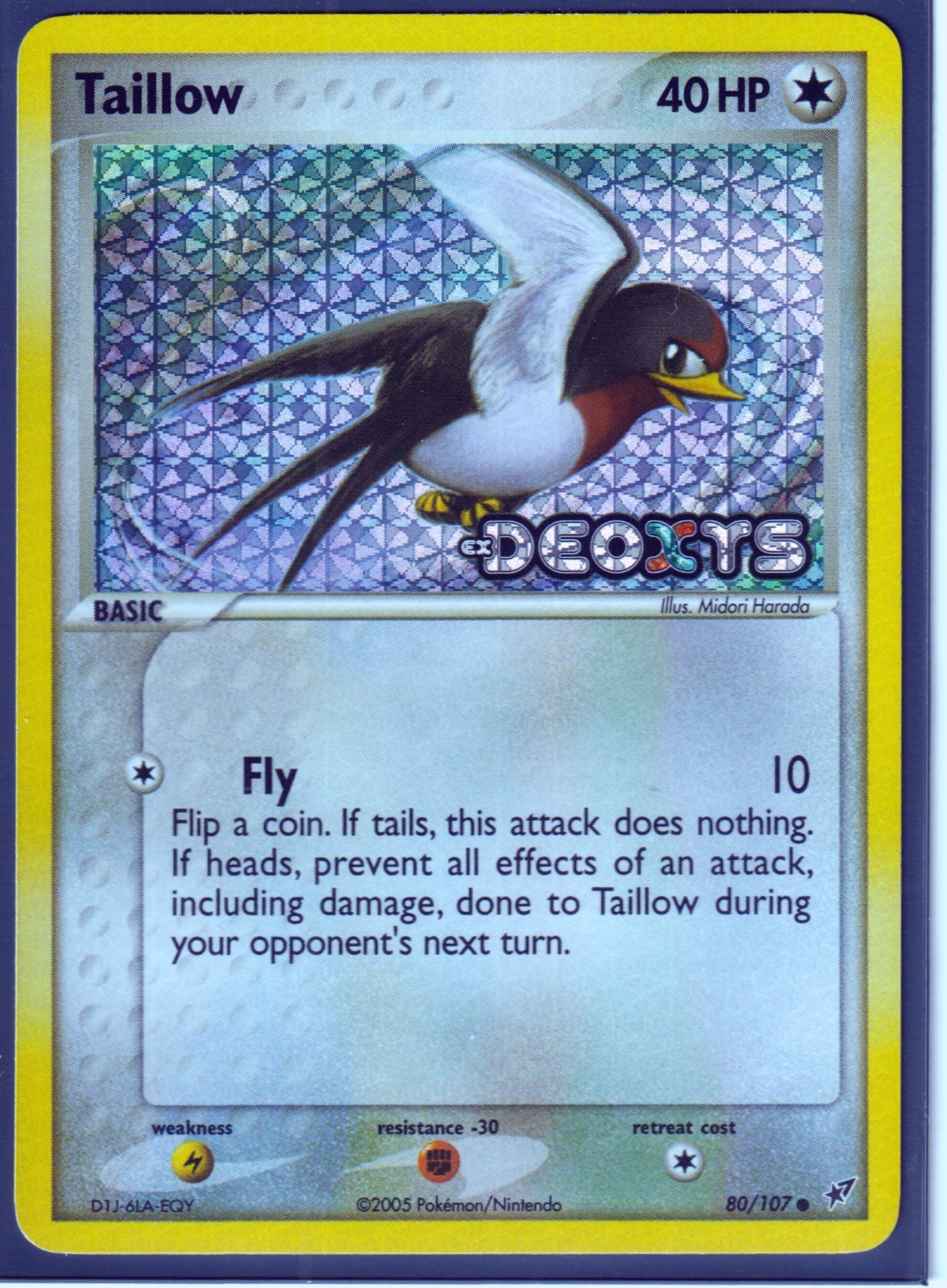 VINTAGE POKEMON 2005 TAILLOW 80/107 Ex DEOXYS - REVERSE HOLO -STAMPED - NM
