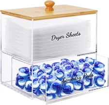 JYPS 1+1 Acrylic Dryer Sheet Holder with Drawer and Bamboo Lid, Clear Acrylic La