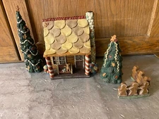 Vintage Ltd Ed Sarah’s Attic Home Sweet Home Gingerbread Trees Fence Bench Set