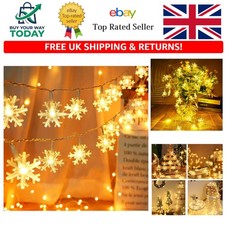 Elegant 40 LED Snowflake String Lights - Battery Operated, 2 Modes of Warm Glow