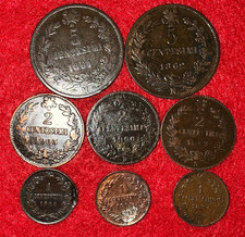 Italy 5 centesimi 1861 M 1862 N, 2 c imi 1862 N 1900 1903 1 c imo 1899 1903 1904