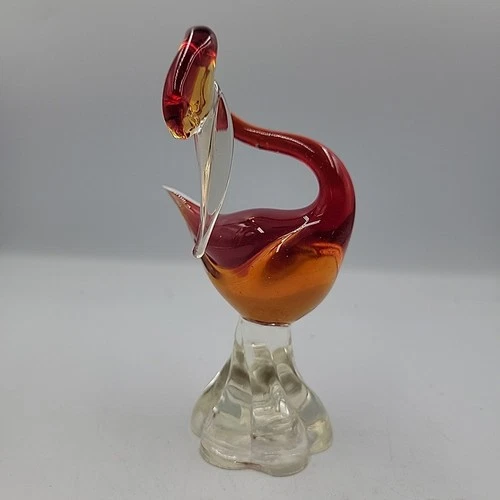 Vintage Murano Italy Art Glass Red Orange Duck Figurine