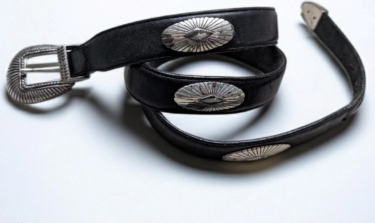 Vintage 90s Onyx USA Black Genuine Leather Silver Tipped Buckle Belt Size 38 Vintage 90s Onyx Brighton Brown Genuine Leather USA Made  main image 3