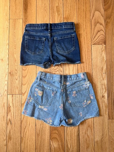 2 Girls' Size 8 Denim Shorts Old Navy Flower Light & Jumping Beans Unicorn Dark - Picture 4 of 7