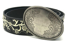 Nine West Woman's 42 1/4" Belt Medium Genuine Leather Silver Metal Oval Buckle