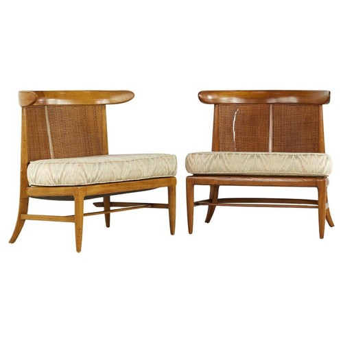 John Lubberts & Lambert Mulder - Tomlinson MCM Cane, Walnut Slipper Chairs–Pair - Picture 2 of 12