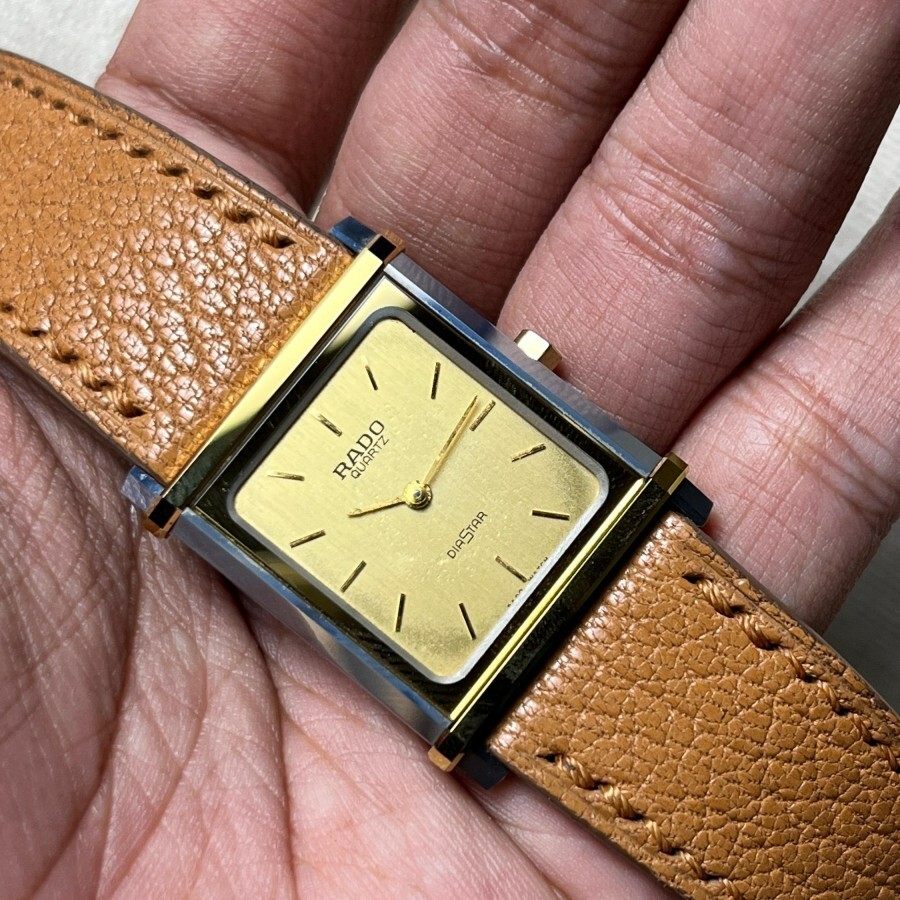 Rare Rado Diastar Tank Quartz 133.9590.3 Gold Dial VIntage