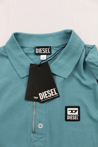 Diesel Logo Mens T-Harry Short Sleeve Polo Shirt Steel Blue XL Zip Pique Mesh - Picture 13 of 16
