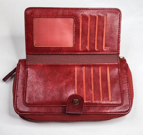 Cartera sin asas de muñeca de cuero vegano rojo Pola con cremallera 2 secciones - Imagen 3 de 12