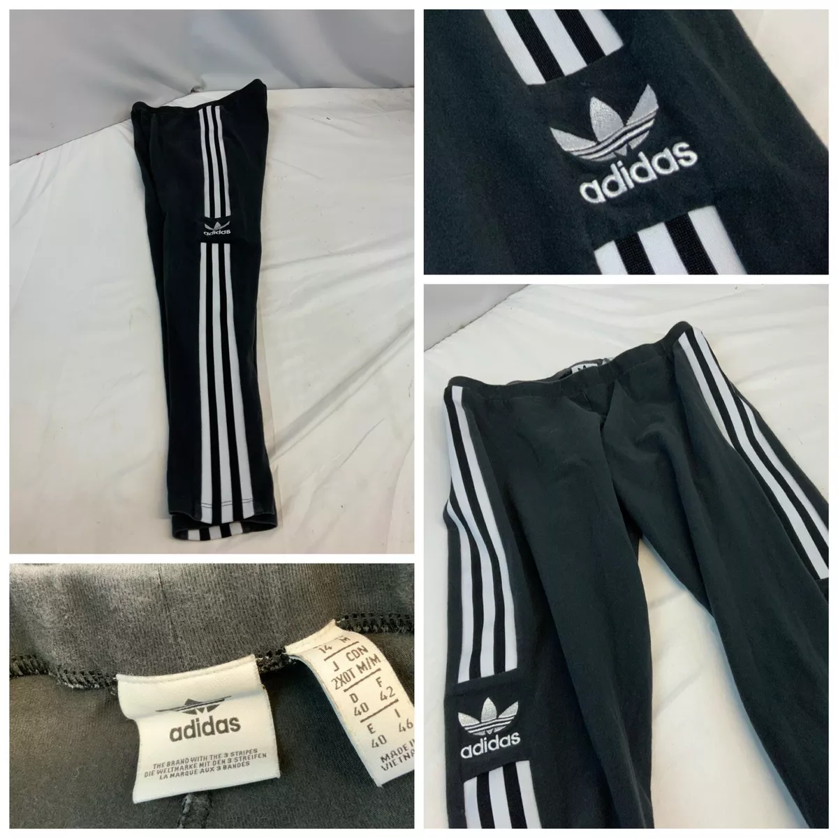 Adidas Stretch Pants M Women Black Cotton 27 3 Stripes YGI H1 20