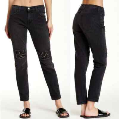 Current Elliot Black The Fling Studded Embellished Boyfriend Jeans Size 25