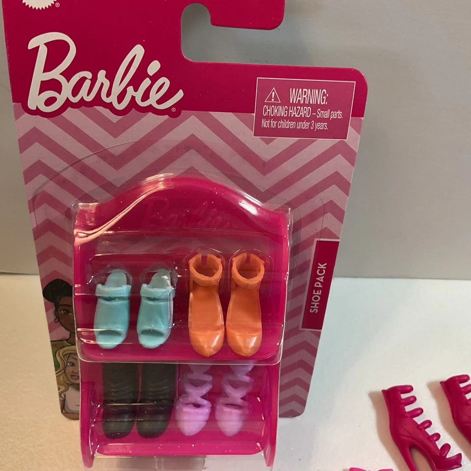 Paquete de zapatos para muñeca Barbie con estante y 4 pares más 4 pares de tacones altos rosa púrpura Foto 3 de 4
