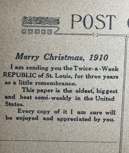 1910 Blessings Christmas Republic St. Louis Advertisement Ad Postcard Unposted - Picture 5 of 6