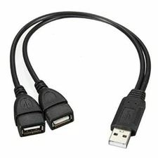 USB 2.0 A Male To 2 Dual USB Female Jack Y Splitter Hub Power Cord Adapter Cable