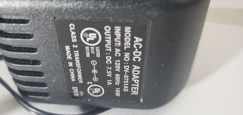 AC DC adapter DV-0751AS input AC 120 60Hz 16w output DC 7.5v 1A - Picture 3 of 3