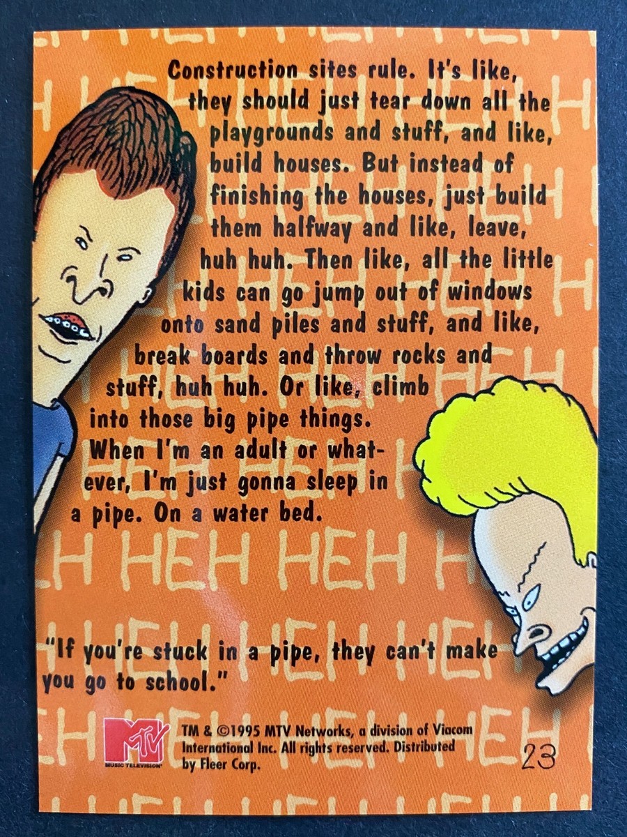 1995 Fleer Ultra MTV Animation Beavis and Butthead Card The Pipe