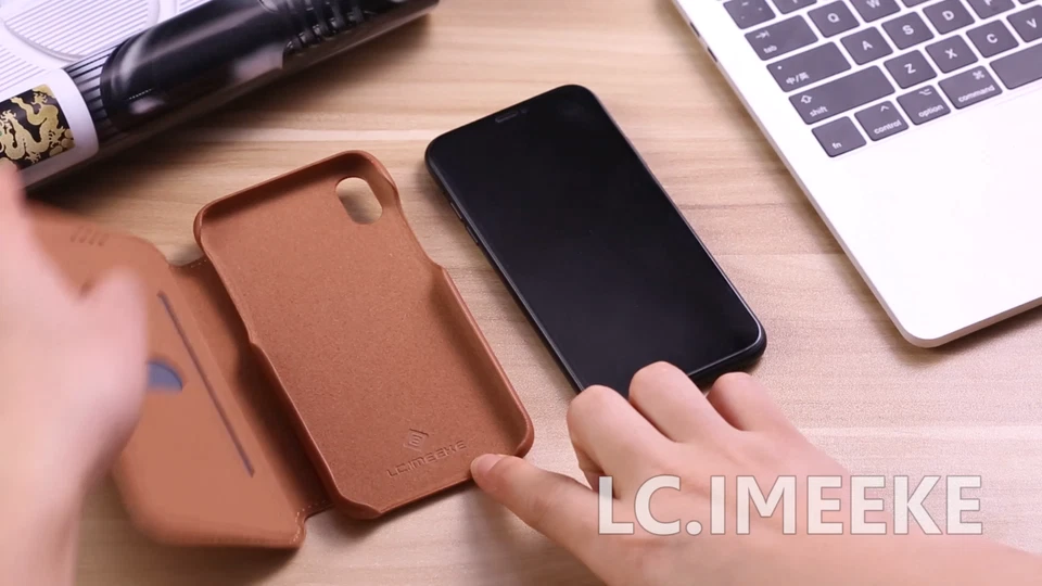 Funda tipo billetera delgada de cuero con soporte abatible para iPhone 16e/15/14/13/12/11 XR SE 8 Foto 2 de 4