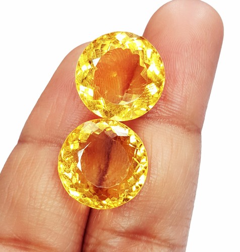 Natural Yellow Citrine Pair Loose Gemstone 10-12 Ct CERTIFIED Round Gem EC06 - Picture 4 of 9