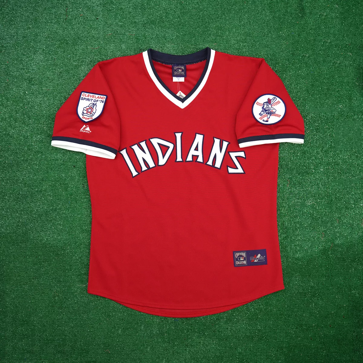 Cleveland Indians 1976 Cooperstown Throwback Men's Red Away Jersey w/ Team  Patch