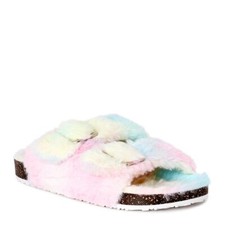 Wonder Nation kids slip on slippers Two-Buckle Faux Fur Footbed new