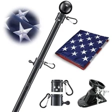 House Flag Pole With American Flag - Flagpoles Residential Kit with 6ft Tangl...