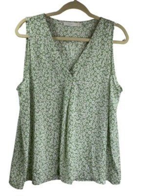Lush Women's Sleeveless V-neck Floral Print Top Mint Cream Size XXL NWOT