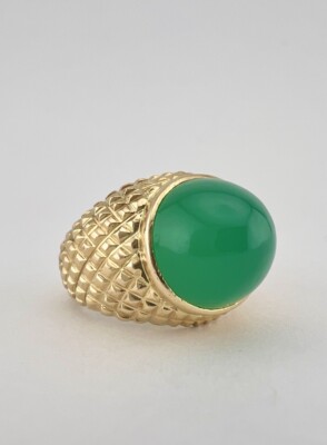 Antiker ägyptischer Ring 19k Gelbgold Cabochon Chrysopras Kugel Schlange Schuppen