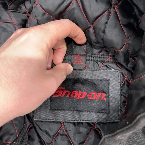 Snap-on Jacket Men Large Black CVC Woven Quilted Lined 95th Hooded Full Zip Work - Picture 5 of 12
