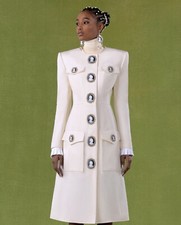 $4500 Andrew Gn Gem-buttons Ruffle-cuff A-line Woven Coat Size 44 Sold Out