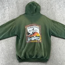 VTG Alaska Brewin Sweater Men L Green Sun Faded Graphic Print Hoodie Y2K