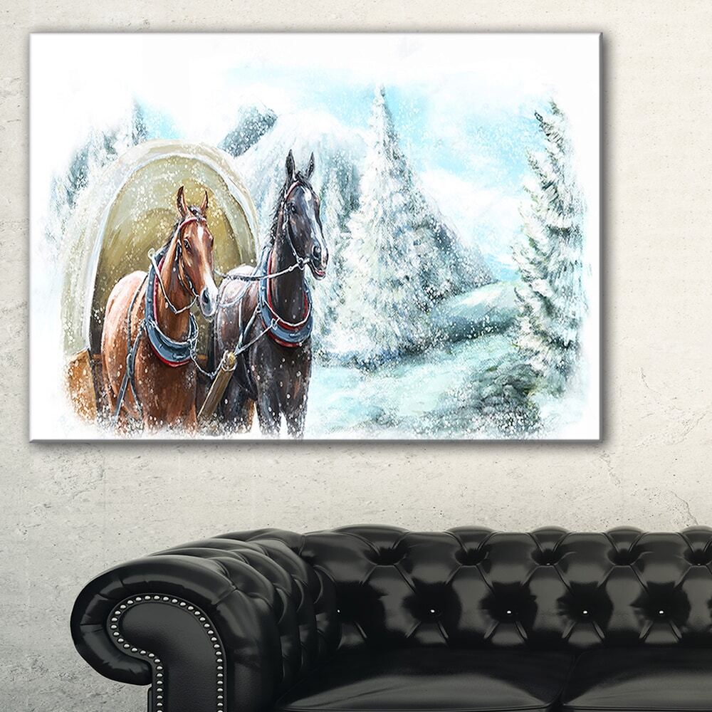 Painted Scene with Horses in Winter - Landscape Wall Art  Small
