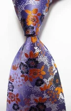New Classic Floral  Purple Orange Black JACQUARD WOVEN Silk Men's Tie Necktie