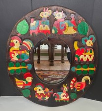 vtg. early La Palma El Salvador folk art handmade painted large oval wood mirror