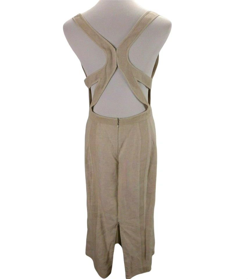 Funda Narciso Rodriguez Cage Midi Espalda Talla 8 Beige Lino Paneles Informal Foto 3 de 4