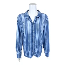 Side Stitch Tencera Button-Back Frayed-Hem Top Wintertide Stripe Large Size 